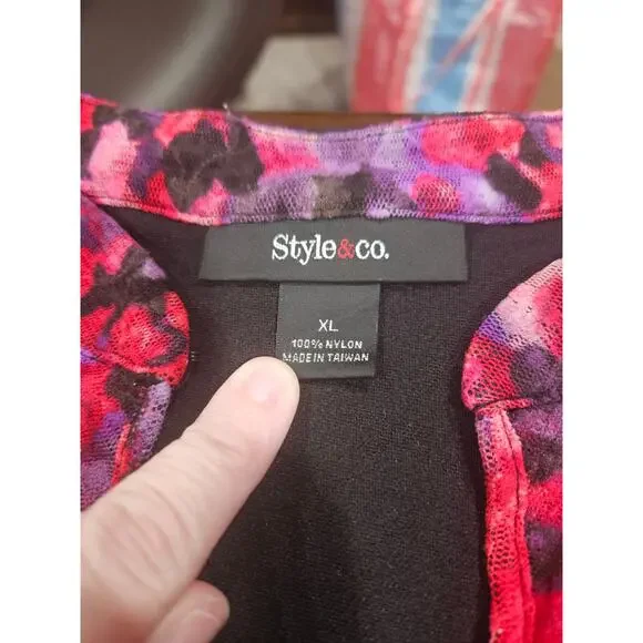 Style & Co Whimsygoth Floral Mesh Tunic Y2K Revival Dark Romantic XL Top Women's - Picture 2 of 7